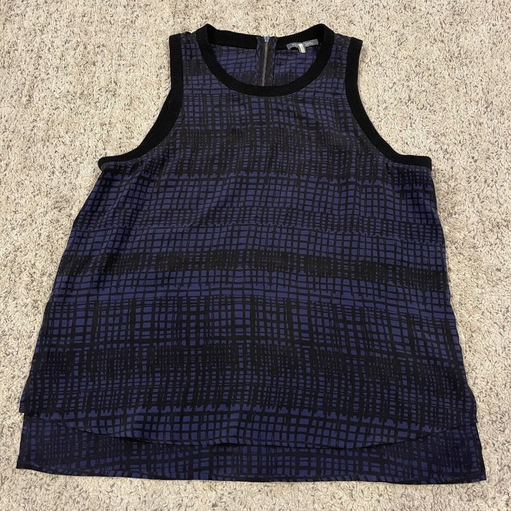 Michael Stars Sleeveless 100% Silk Tank Top Blue Black Geometric Small